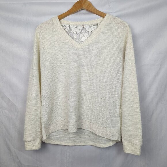 None Tops - Cream Sweater with Lace Back Design Loose Fit - Medium (Estimated)